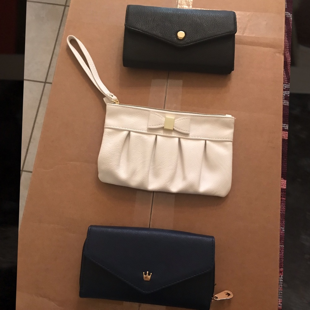 3 clutches- black, navy, off white